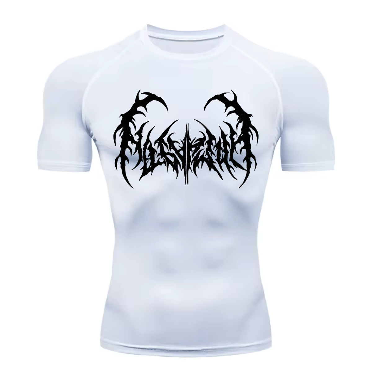 Camiseta Curta Compressão Proteção UV Cyber Tribal Dark Metal Frente